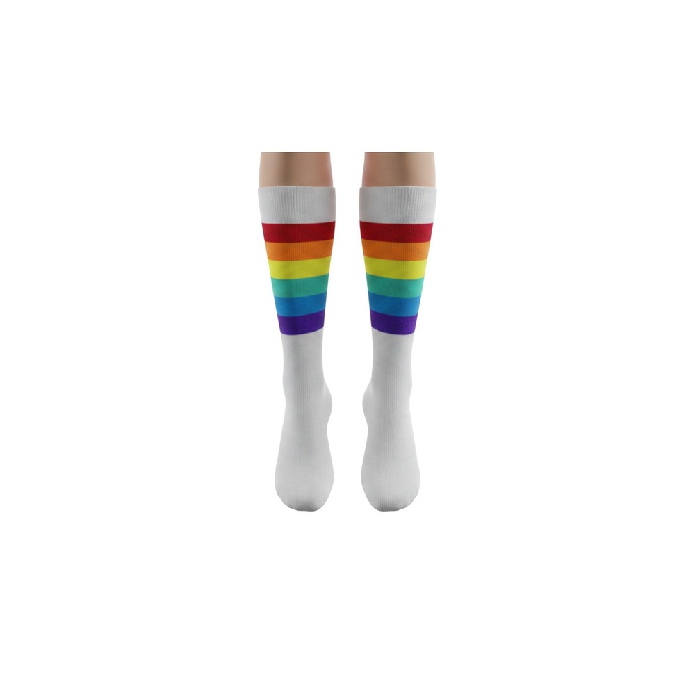 Unbranded Knee High Socks Womens One Size White New Rainbow Striped Tube Socks